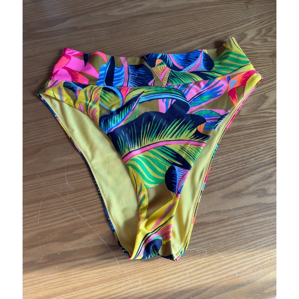 NWT Aerie High‎ Cut Cheeky Bikini Bottom Tropical Palm Print Size Large